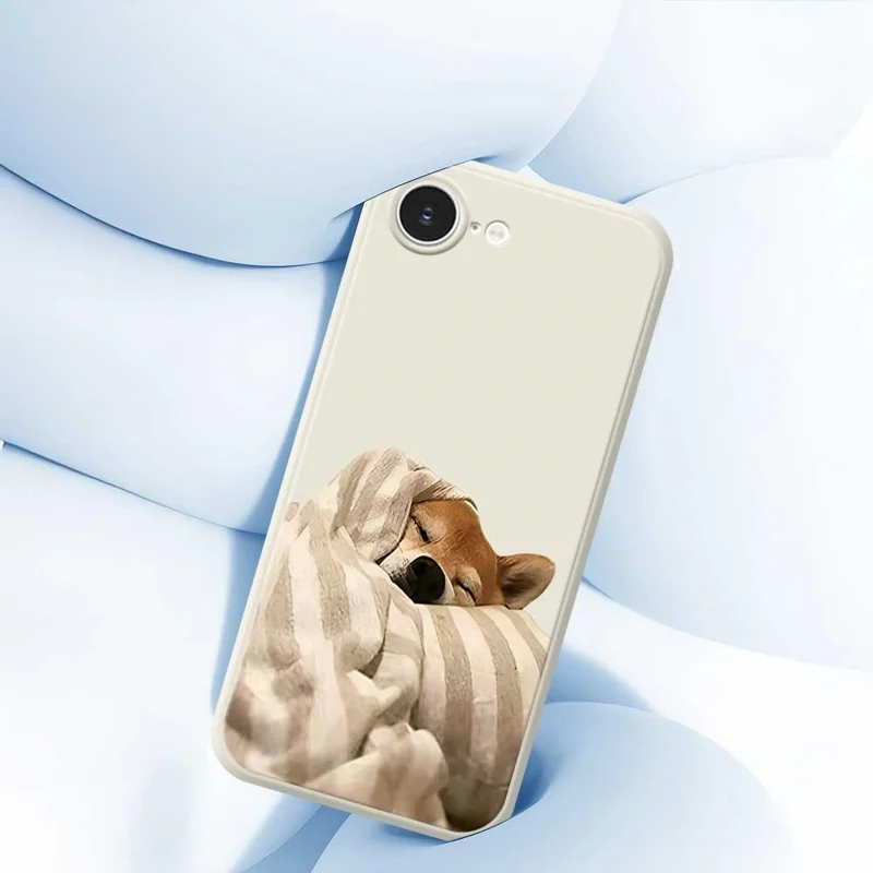 For iPhone 16e Case Wrapped Dog Pattern Printing Straight Edge TPU Phone Back Cover - Beige