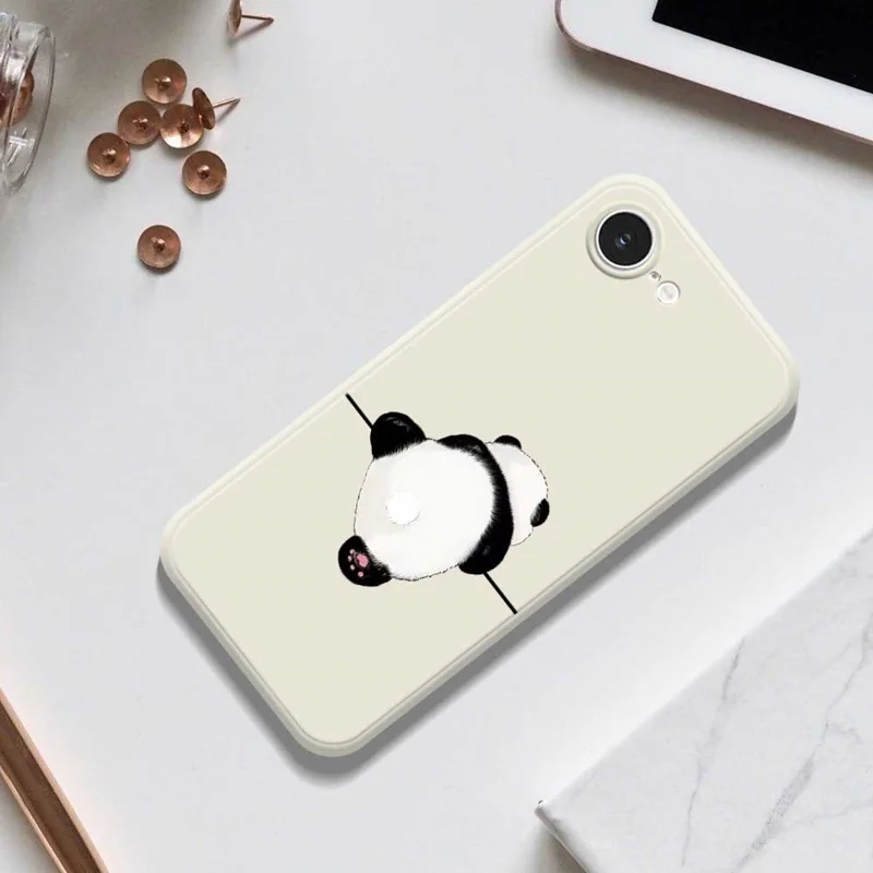 Étui pour iPhone 16e Motif Panda Impression de Dos Bord Droit Couverture Arrière TPU de Téléphone - Beige