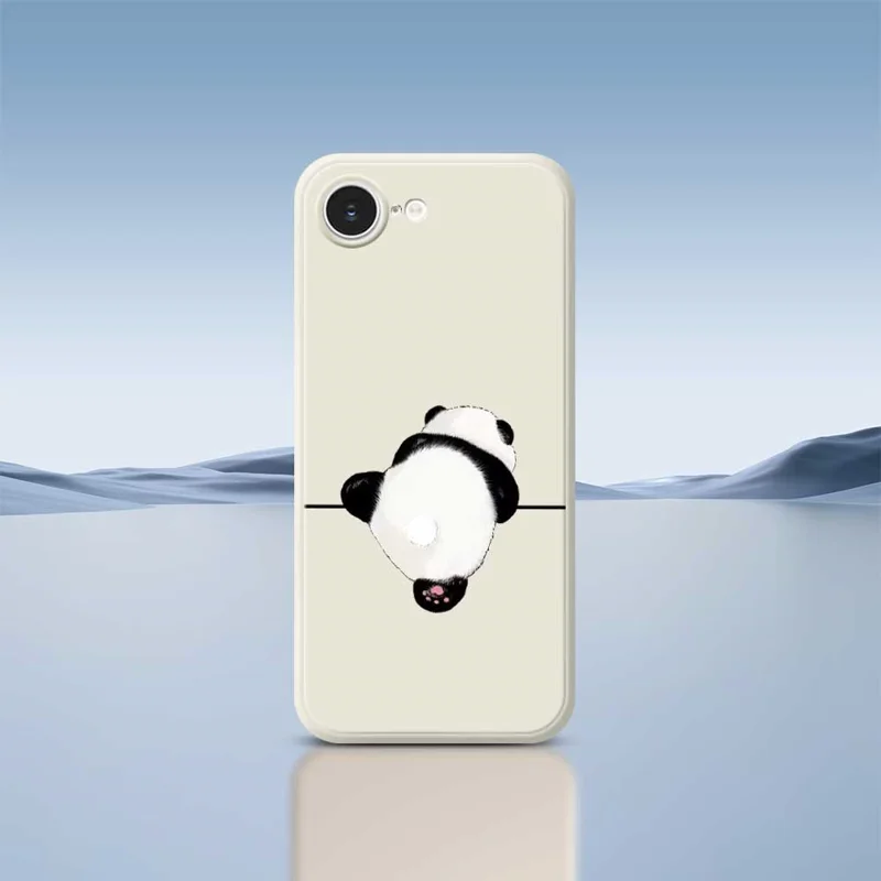 Étui pour iPhone 16e Motif Panda Impression de Dos Bord Droit Couverture Arrière TPU de Téléphone - Beige