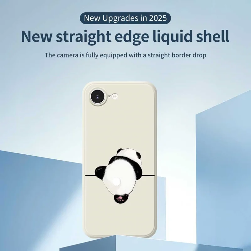 Étui pour iPhone 16e Motif Panda Impression de Dos Bord Droit Couverture Arrière TPU de Téléphone - Beige