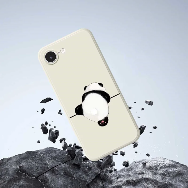 Étui pour iPhone 16e Motif Panda Impression de Dos Bord Droit Couverture Arrière TPU de Téléphone - Beige
