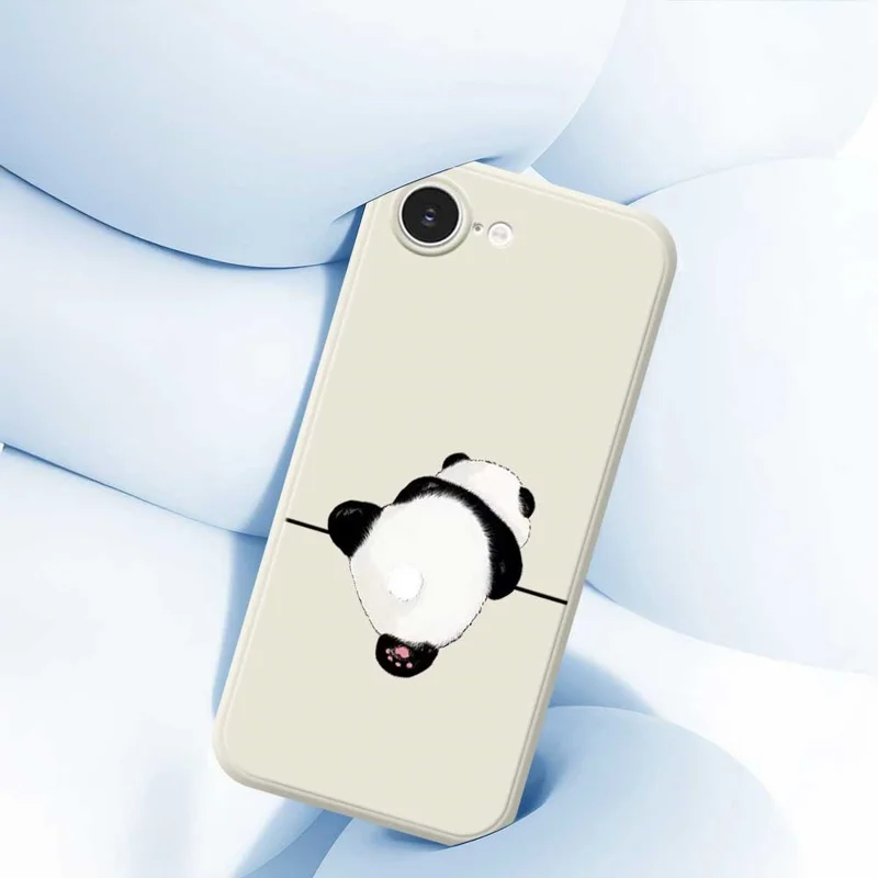 Étui pour iPhone 16e Motif Panda Impression de Dos Bord Droit Couverture Arrière TPU de Téléphone - Beige