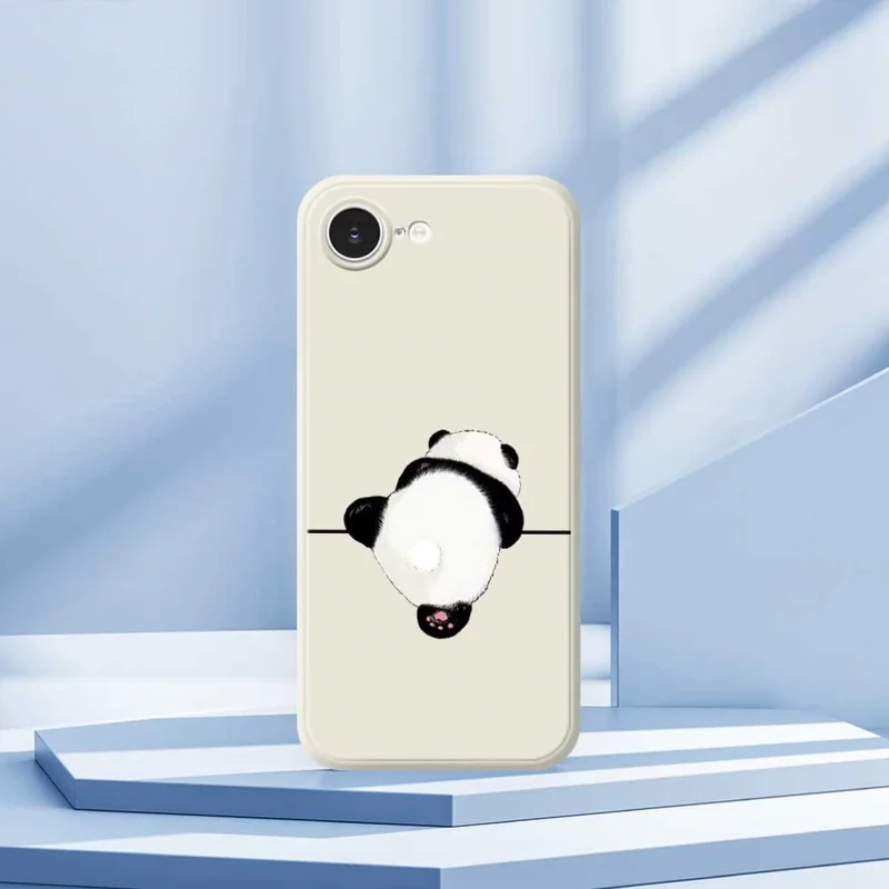 Étui pour iPhone 16e Motif Panda Impression de Dos Bord Droit Couverture Arrière TPU de Téléphone - Beige