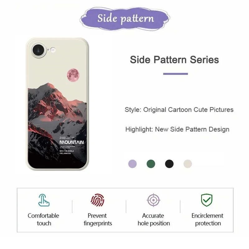 For iPhone 16e Case Pink Snow Mountain Pattern Printing Straight Edge TPU Phone Back Cover - Green
