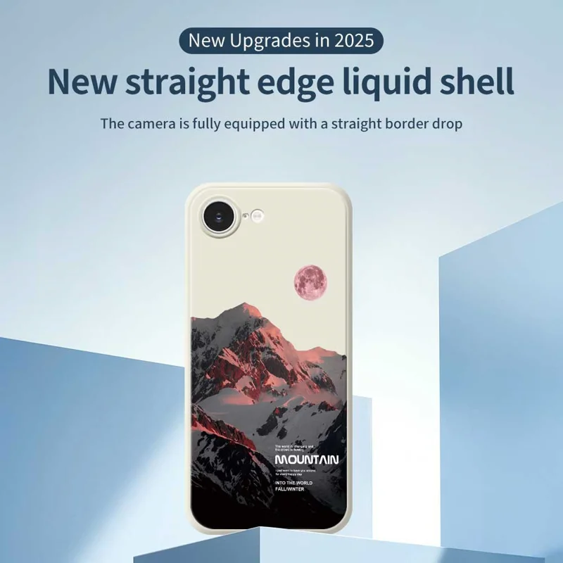 For iPhone 16e Case Pink Snow Mountain Pattern Printing Straight Edge TPU Phone Back Cover - Green