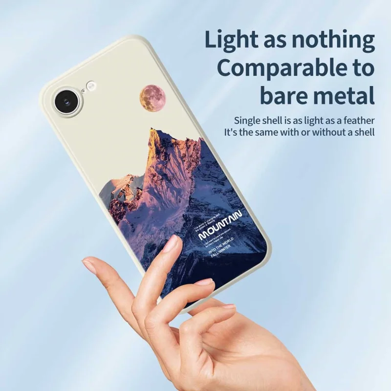 For iPhone 16e Case Blue Snow Mountain Pattern Printing Straight Edge TPU Phone Back Cover - Beige