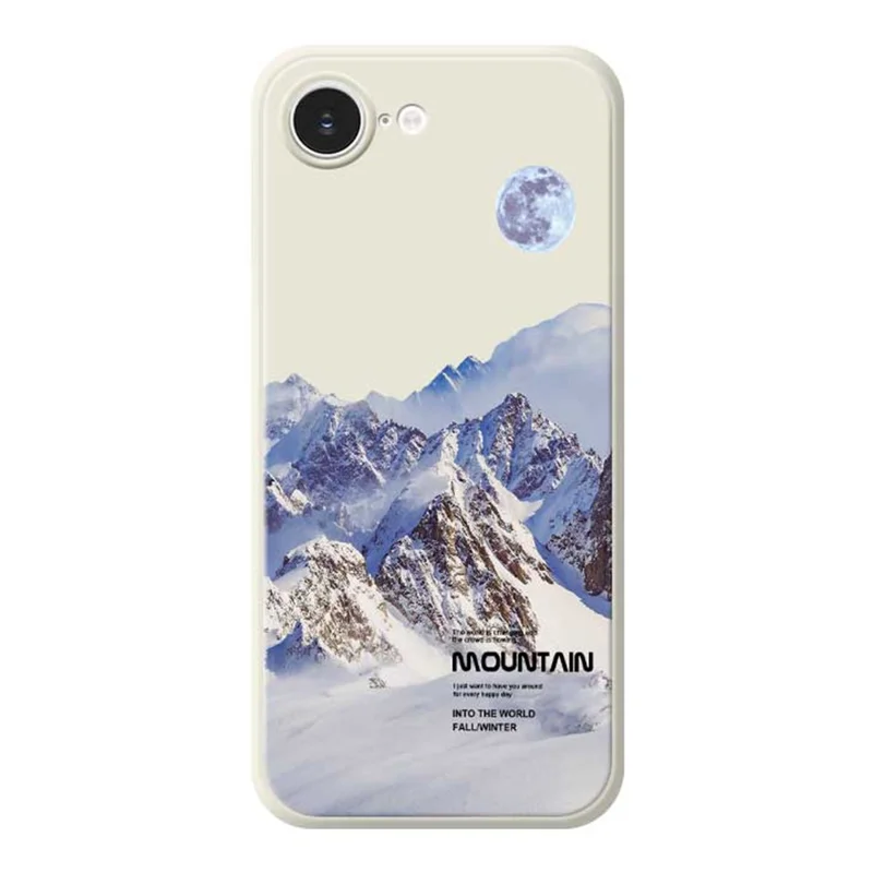 For iPhone 16e Case White Snow Mountain Pattern Printing Straight Edge TPU Phone Back Cover - Beige