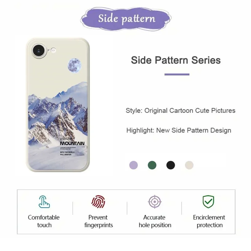 For iPhone 16e Case White Snow Mountain Pattern Printing Straight Edge TPU Phone Back Cover - Beige