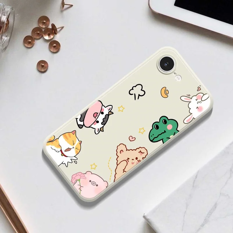 For iPhone 16e Case Animal Gathering Pattern Printing Straight Edge TPU Phone Back Cover - Beige