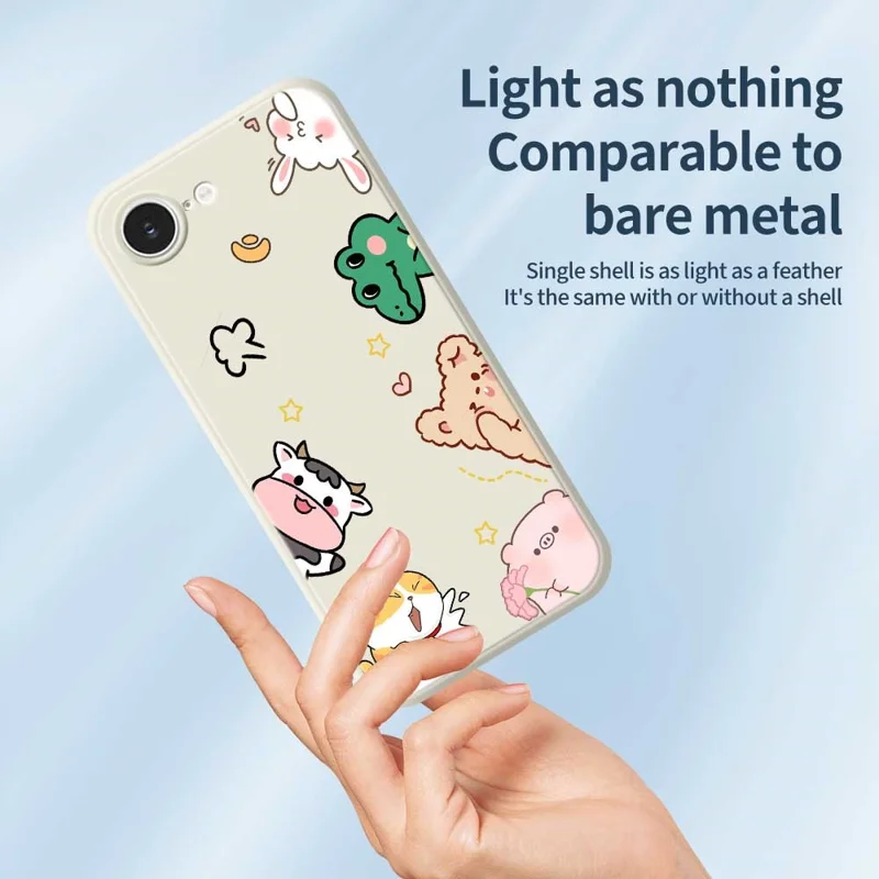 For iPhone 16e Case Animal Gathering Pattern Printing Straight Edge TPU Phone Back Cover - Beige