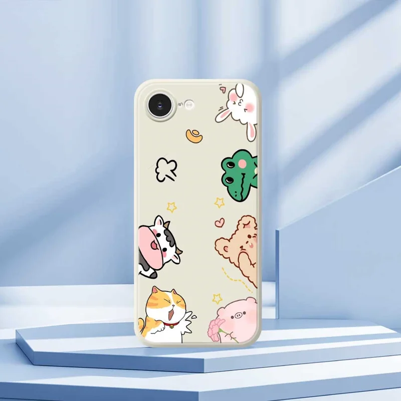 For iPhone 16e Case Animal Gathering Pattern Printing Straight Edge TPU Phone Back Cover - Beige