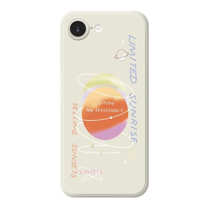 For iPhone 16e Case Planet Pattern Printing Straight Edge TPU Phone Back Cover - Beige