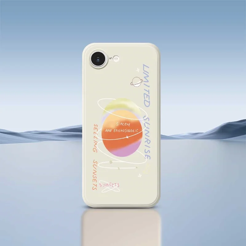 For iPhone 16e Case Planet Pattern Printing Straight Edge TPU Phone Back Cover - Beige