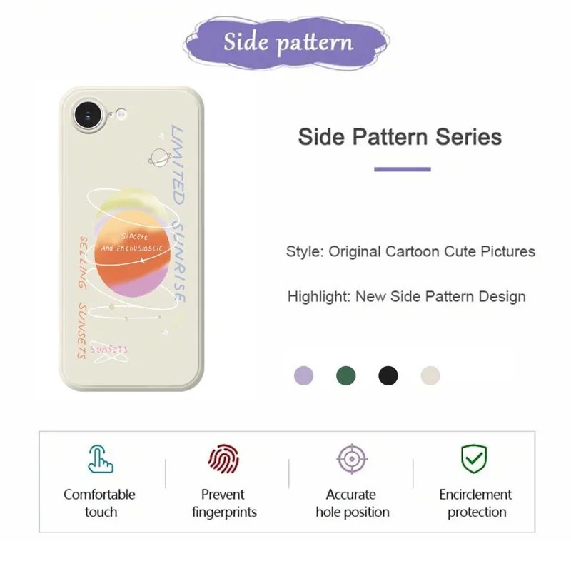 For iPhone 16e Case Planet Pattern Printing Straight Edge TPU Phone Back Cover - Beige
