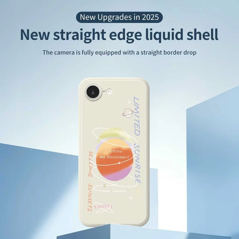 For iPhone 16e Case Planet Pattern Printing Straight Edge TPU Phone Back Cover - Beige