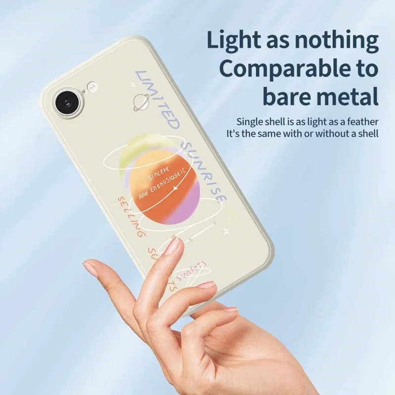 For iPhone 16e Case Planet Pattern Printing Straight Edge TPU Phone Back Cover - Beige