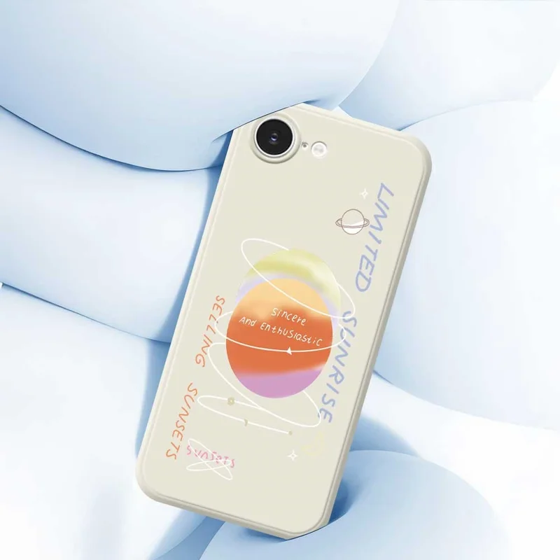 For iPhone 17e / 16e Case Planet Pattern Printing Straight Edge TPU Phone Back Cover - Black