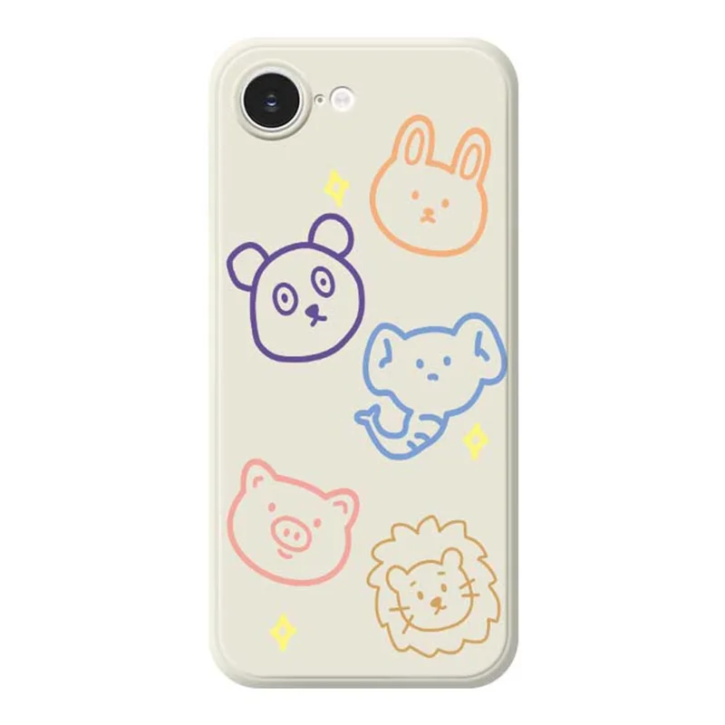 For iPhone 16e Case Animal Sketches Pattern Printing Straight Edge TPU Phone Back Cover - Beige