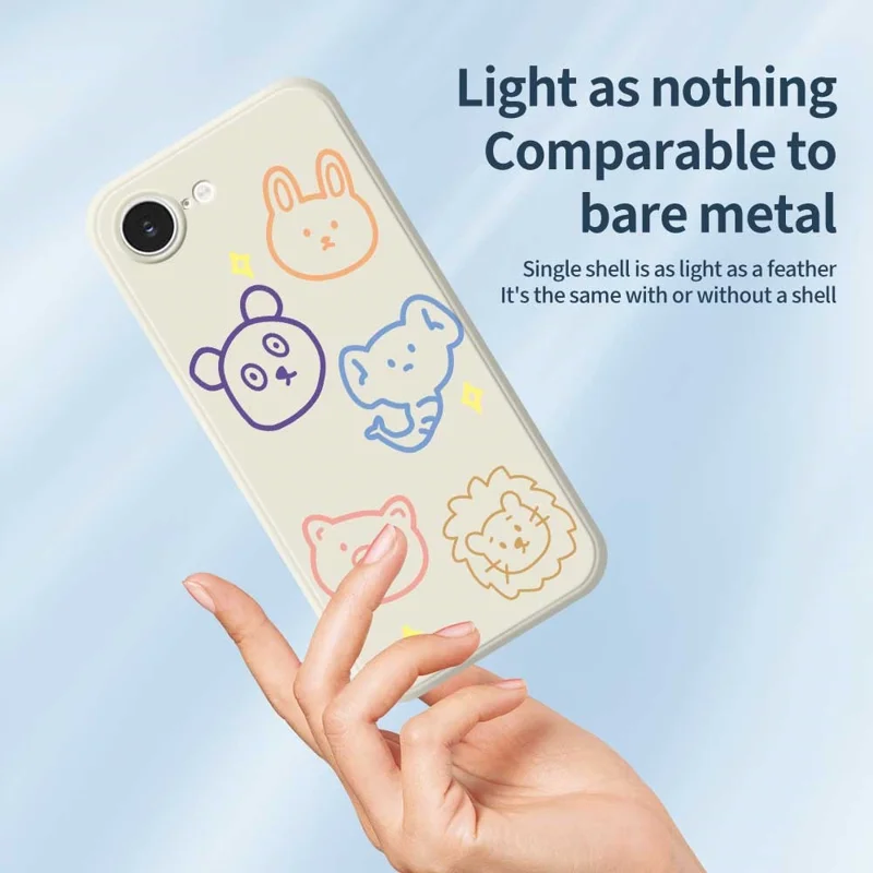 For iPhone 16e Case Animal Sketches Pattern Printing Straight Edge TPU Phone Back Cover - Beige
