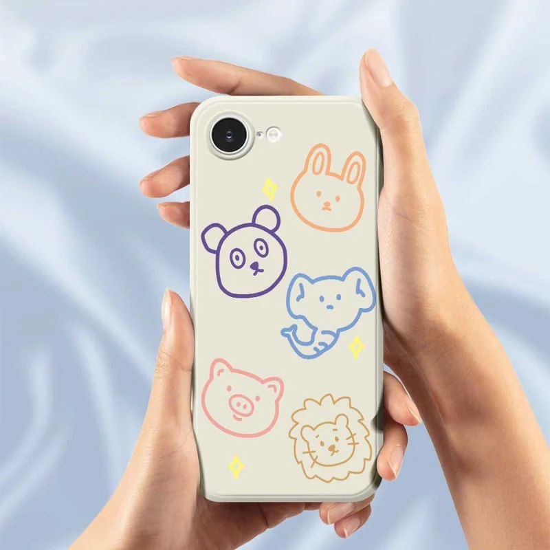 For iPhone 16e Case Animal Sketches Pattern Printing Straight Edge TPU Phone Back Cover - Beige