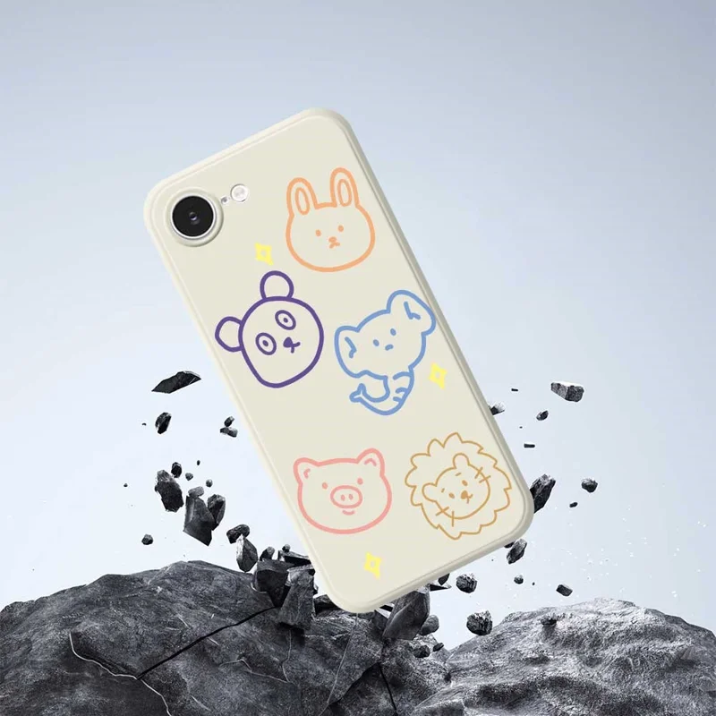 For iPhone 16e Case Animal Sketches Pattern Printing Straight Edge TPU Phone Back Cover - Beige