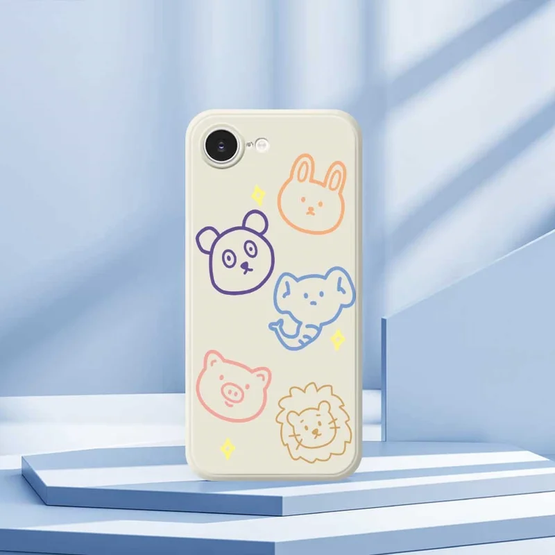 For iPhone 16e Case Animal Sketches Pattern Printing Straight Edge TPU Phone Back Cover - Beige