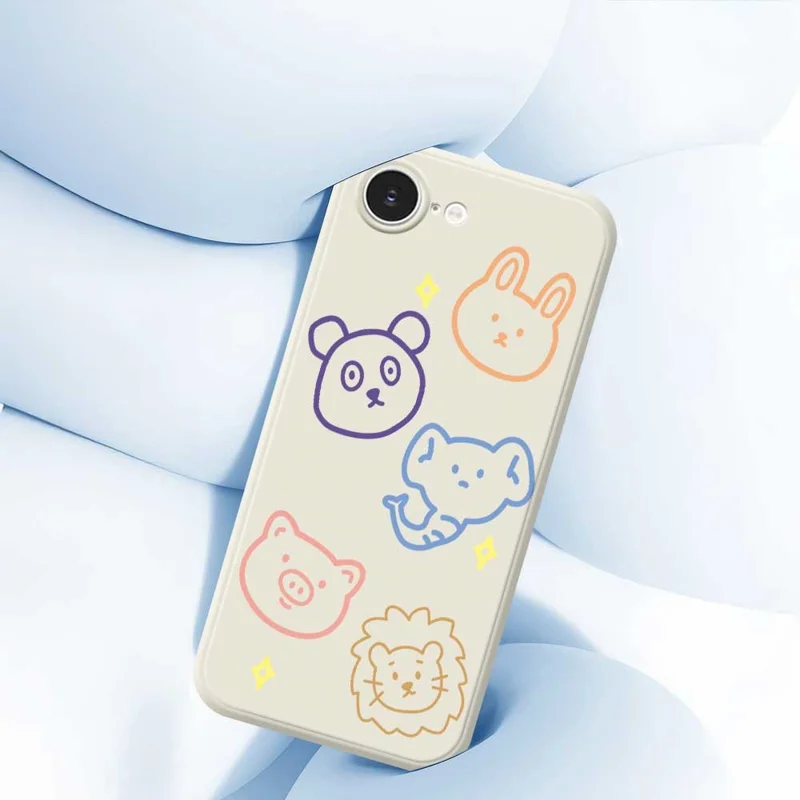 For iPhone 16e Case Animal Sketches Pattern Printing Straight Edge TPU Phone Back Cover - Beige