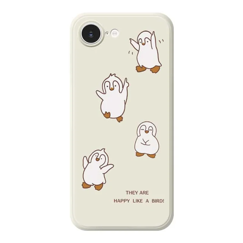 For iPhone 16e Case Happy Penguin Pattern Printing Straight Edge TPU Phone Back Cover - Beige