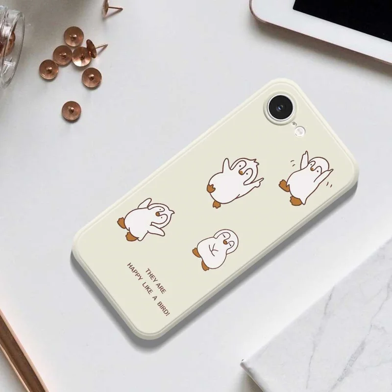 For iPhone 16e Case Happy Penguin Pattern Printing Straight Edge TPU Phone Back Cover - Beige