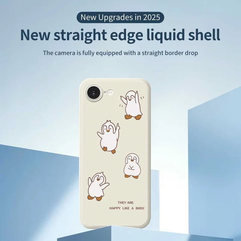 For iPhone 16e Case Happy Penguin Pattern Printing Straight Edge TPU Phone Back Cover - Beige