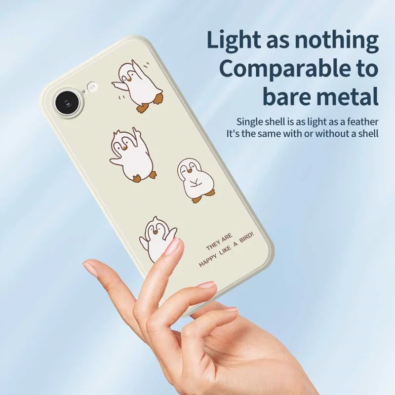 For iPhone 16e Case Happy Penguin Pattern Printing Straight Edge TPU Phone Back Cover - Beige