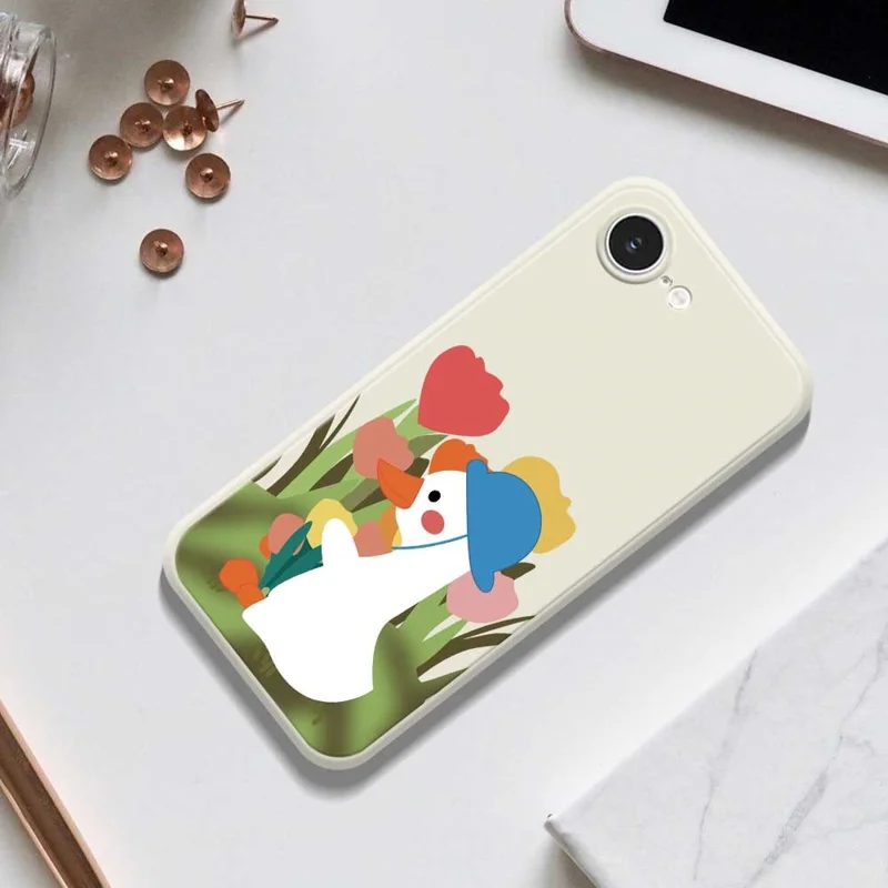For iPhone 17e / 16e Case Cartoon Duck Pattern Printing Straight Edge TPU Phone Back Cover - Purple