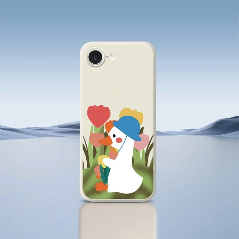 For iPhone 17e / 16e Case Cartoon Duck Pattern Printing Straight Edge TPU Phone Back Cover - Purple