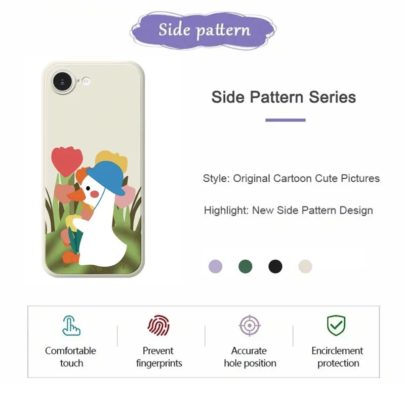 For iPhone 17e / 16e Case Cartoon Duck Pattern Printing Straight Edge TPU Phone Back Cover - Purple