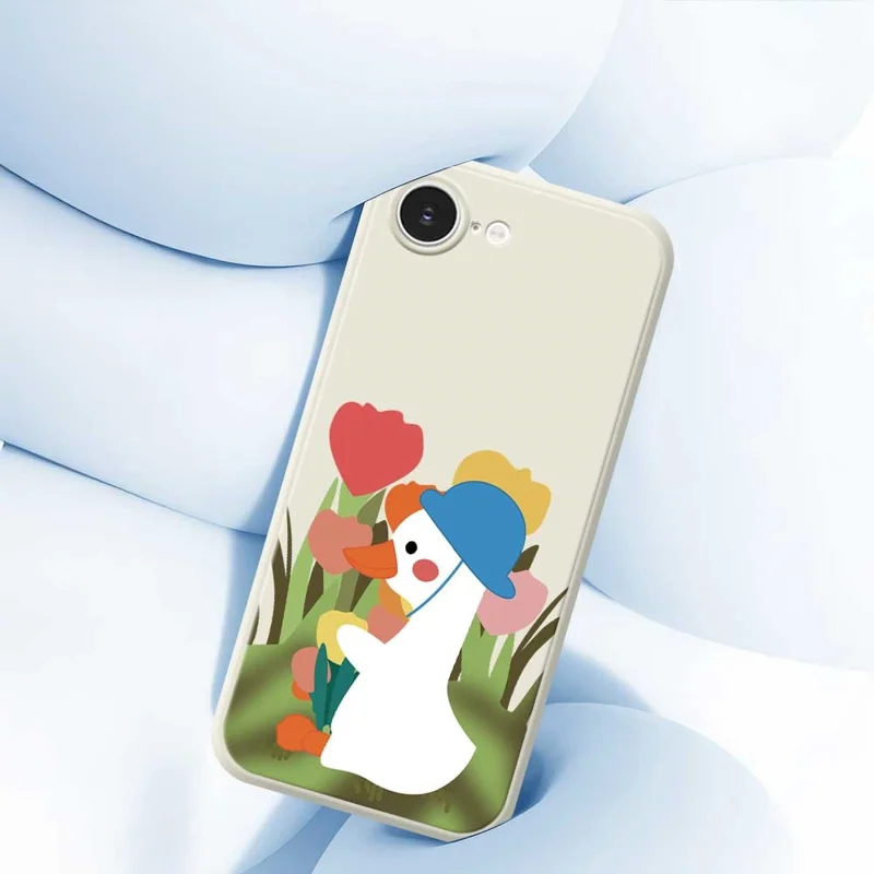 For iPhone 17e / 16e Case Cartoon Duck Pattern Printing Straight Edge TPU Phone Back Cover - Purple