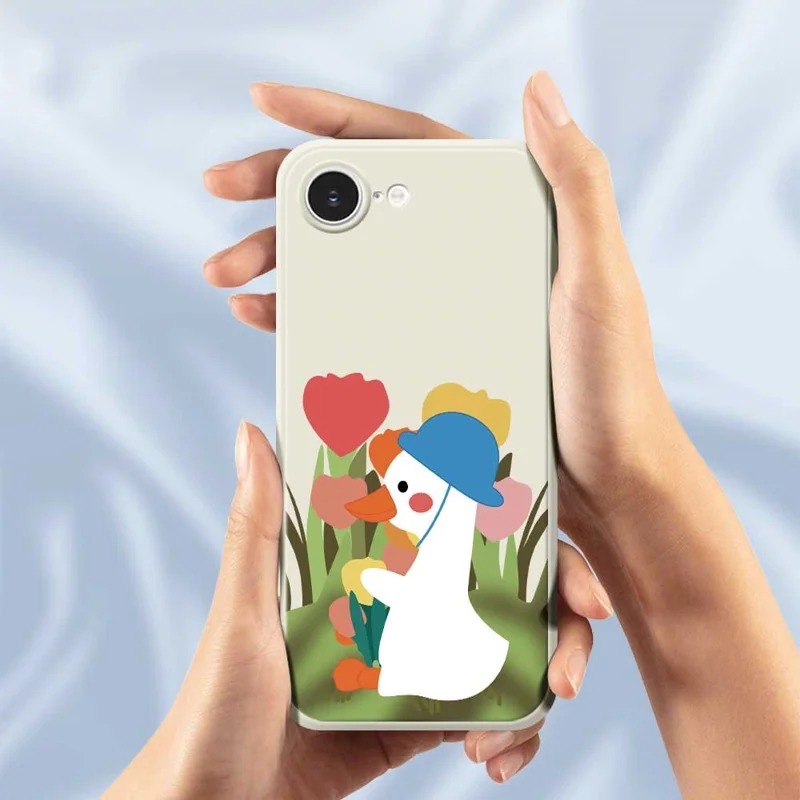 For iPhone 17e / 16e Case Cartoon Duck Pattern Printing Straight Edge TPU Phone Back Cover - Purple