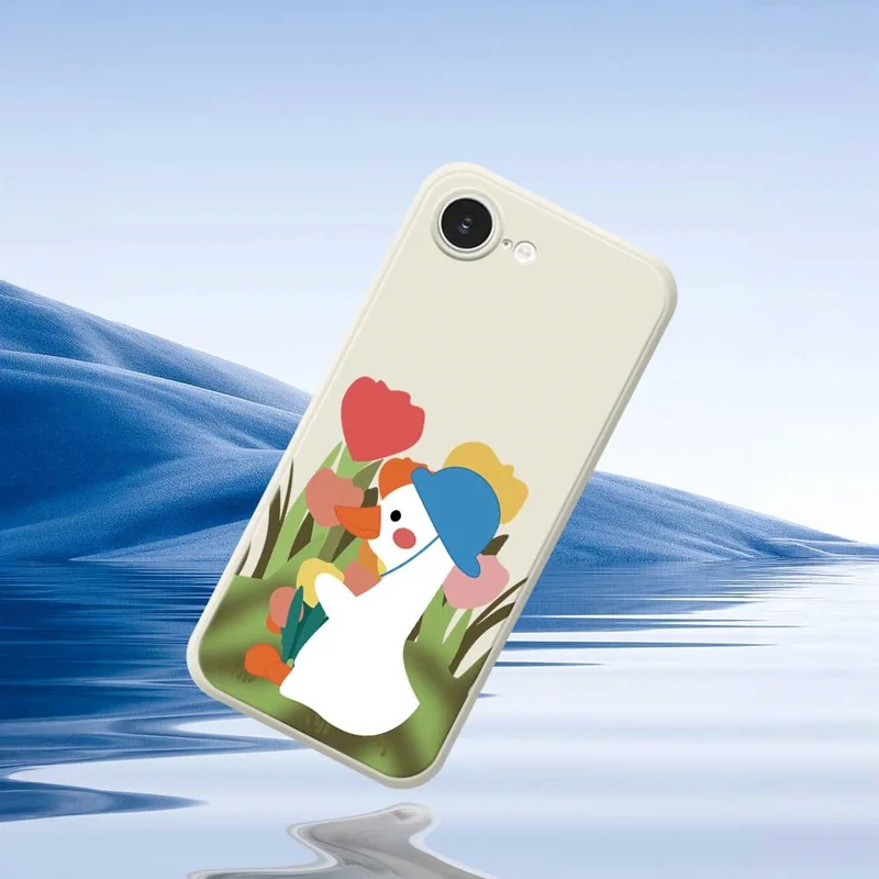 For iPhone 17e / 16e Case Cartoon Duck Pattern Printing Straight Edge TPU Phone Back Cover - Purple