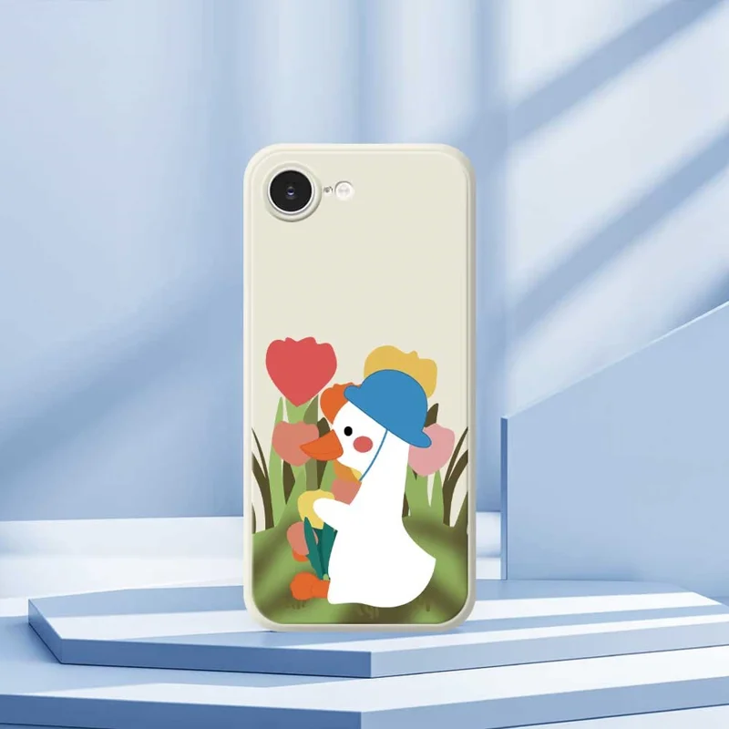 For iPhone 17e / 16e Case Cartoon Duck Pattern Printing Straight Edge TPU Phone Back Cover - Purple