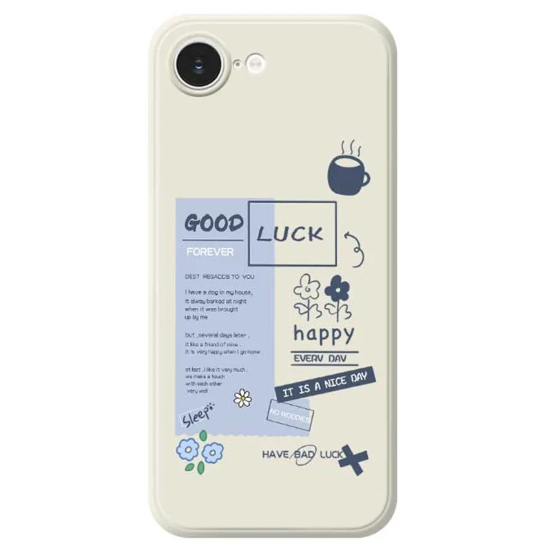 For iPhone 16e Case Good Luck Notes Pattern Printing Straight Edge TPU Phone Back Cover - Beige
