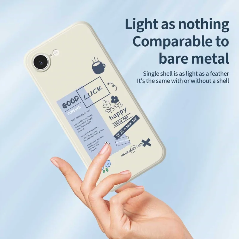 For iPhone 16e Case Good Luck Notes Pattern Printing Straight Edge TPU Phone Back Cover - Beige