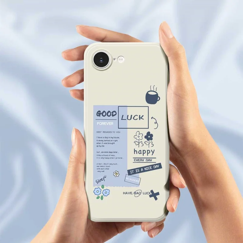 For iPhone 16e Case Good Luck Notes Pattern Printing Straight Edge TPU Phone Back Cover - Beige