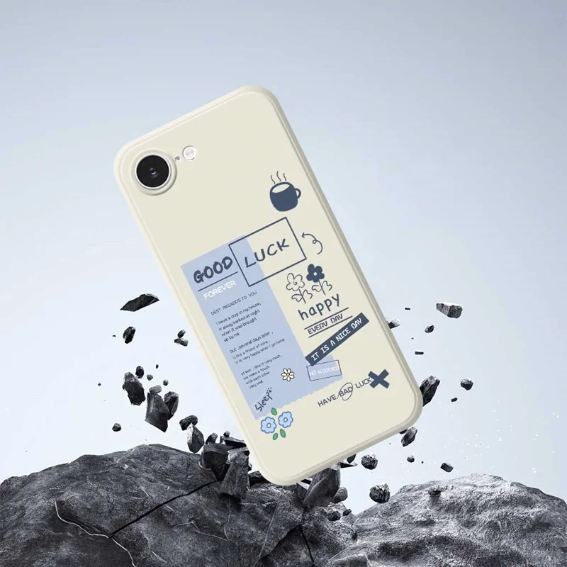 For iPhone 16e Case Good Luck Notes Pattern Printing Straight Edge TPU Phone Back Cover - Beige