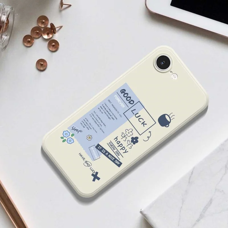 For iPhone 16e Case Good Luck Notes Pattern Printing Straight Edge TPU Phone Back Cover - Beige