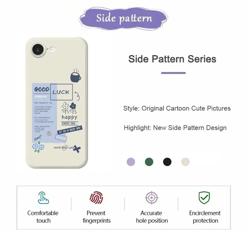 For iPhone 16e Case Good Luck Notes Pattern Printing Straight Edge TPU Phone Back Cover - Beige