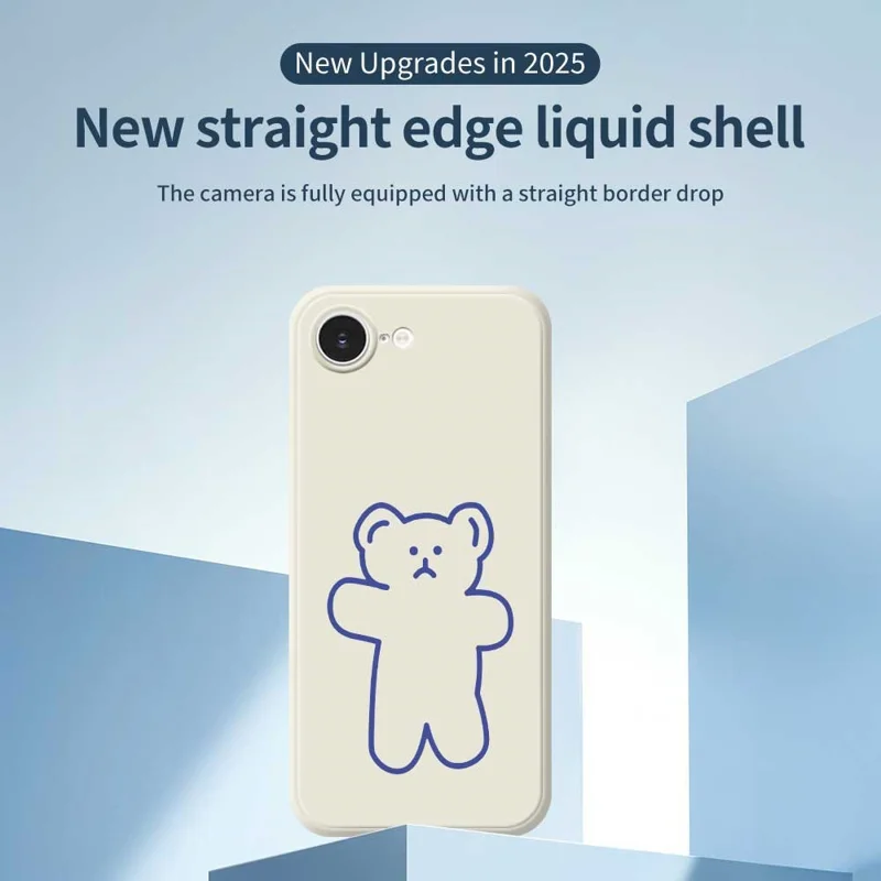 For iPhone 16e Case Simple Bear Pattern Printing Straight Edge TPU Phone Back Cover - Beige