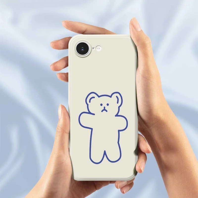 For iPhone 16e Case Simple Bear Pattern Printing Straight Edge TPU Phone Back Cover - Beige