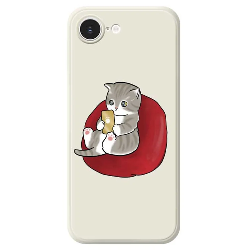 For iPhone 16e Case Casual Cat Pattern Printing Straight Edge TPU Phone Back Cover - Beige