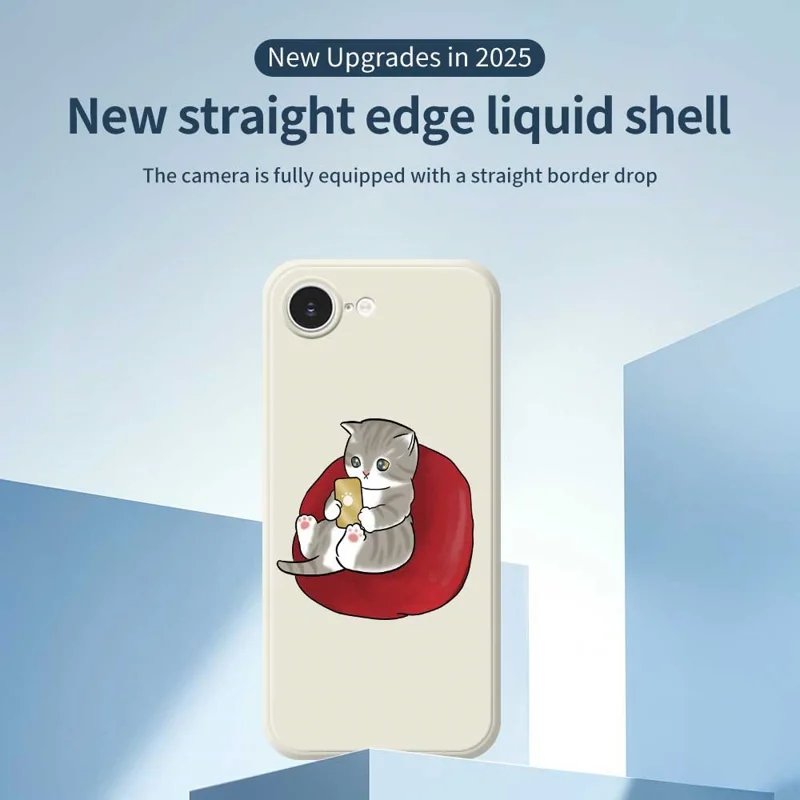 For iPhone 16e Case Casual Cat Pattern Printing Straight Edge TPU Phone Back Cover - Beige