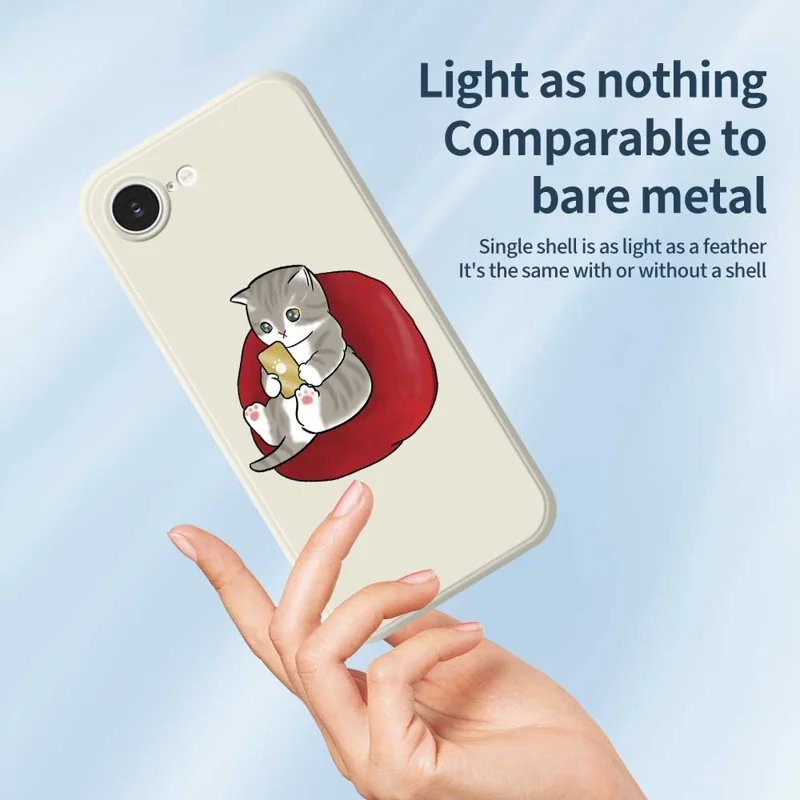 For iPhone 16e Case Casual Cat Pattern Printing Straight Edge TPU Phone Back Cover - Beige