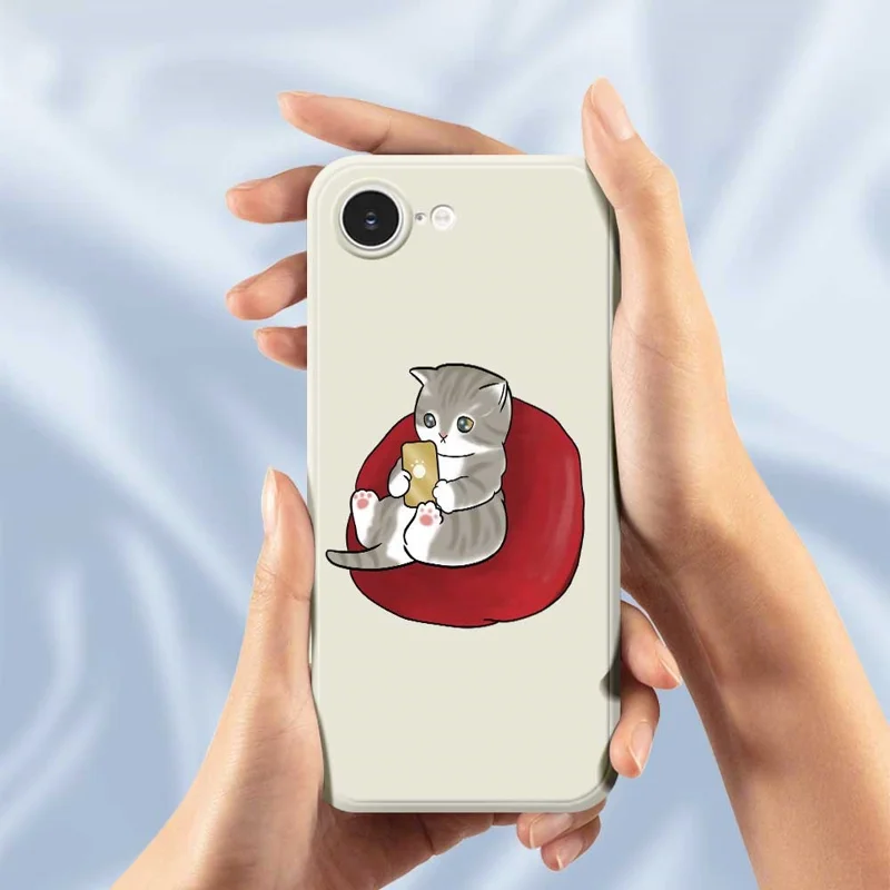 For iPhone 16e Case Casual Cat Pattern Printing Straight Edge TPU Phone Back Cover - Beige